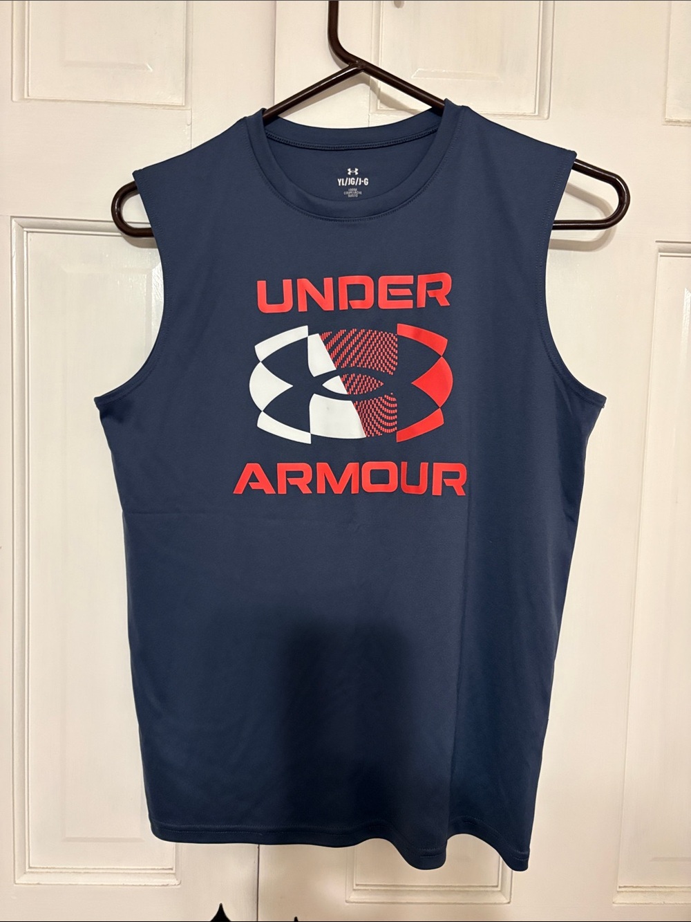 Under Armour Navy Sleeveless Workout Tank with White Logo